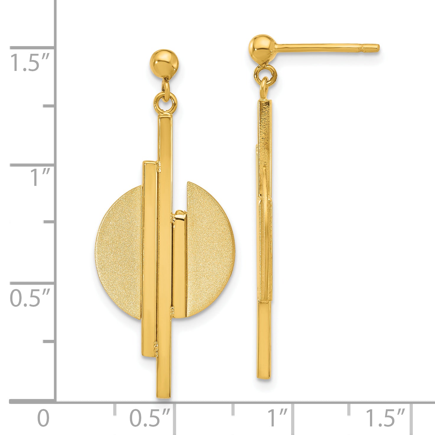 14K Polished and Brushed Dangle Post Earrings