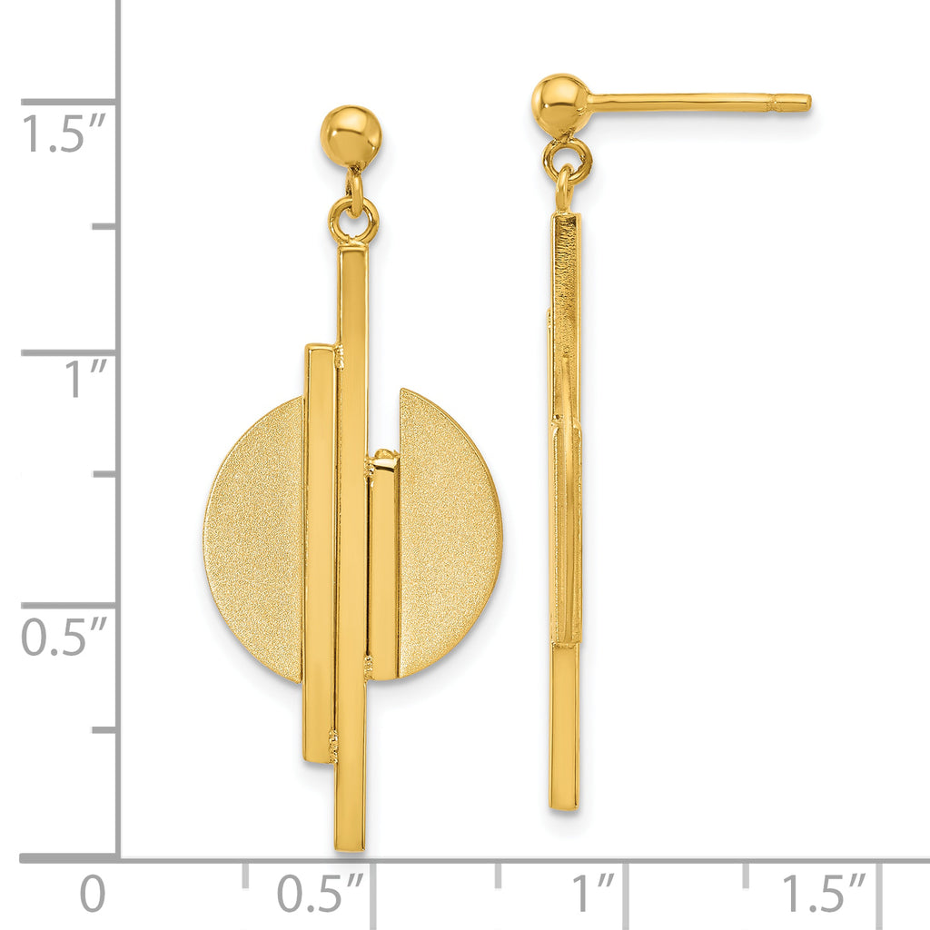 14K Polished and Brushed Dangle Post Earrings