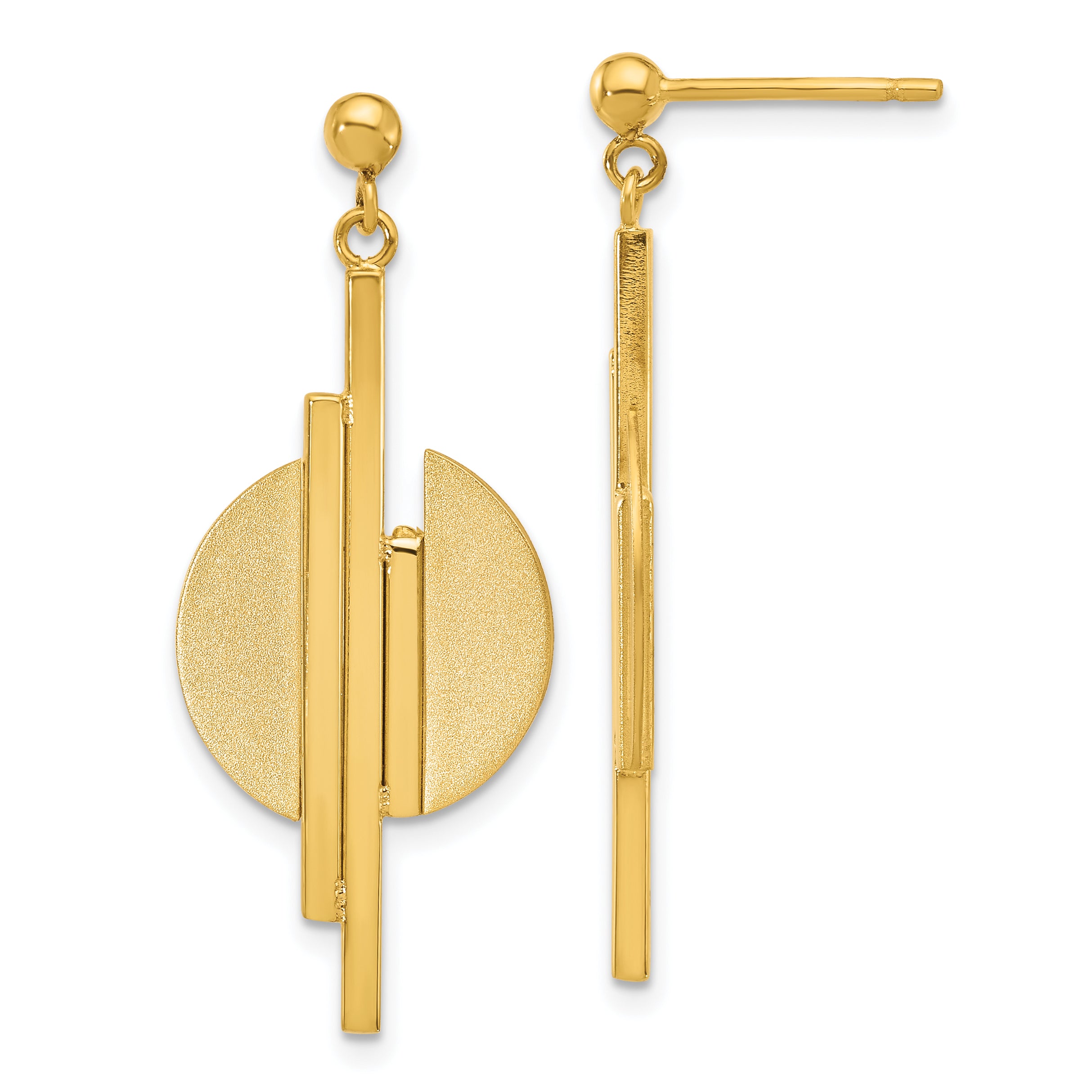 14K Polished and Brushed Dangle Post Earrings Main image