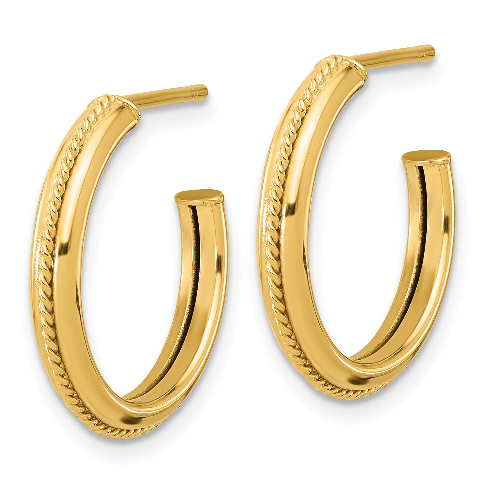 14K Polished and Textured Round J-Hoop Earrings Secondary image