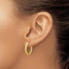 14K Polished and Textured Round J-Hoop Earrings