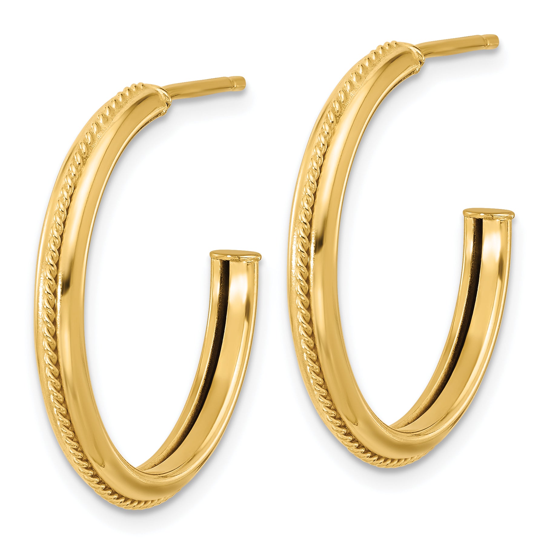 14K Polished and Textured Round J-Hoop Earrings Secondary image