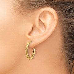 14K Polished and Textured Round J-Hoop Earrings
