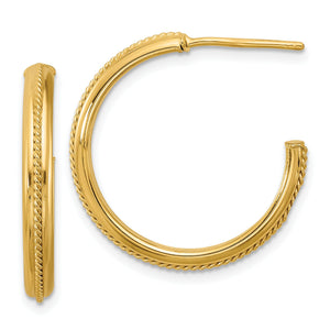 Round J-Hoop Earrings in 14K Yellow Gold, 24mm Textured - Sophia Jewelers