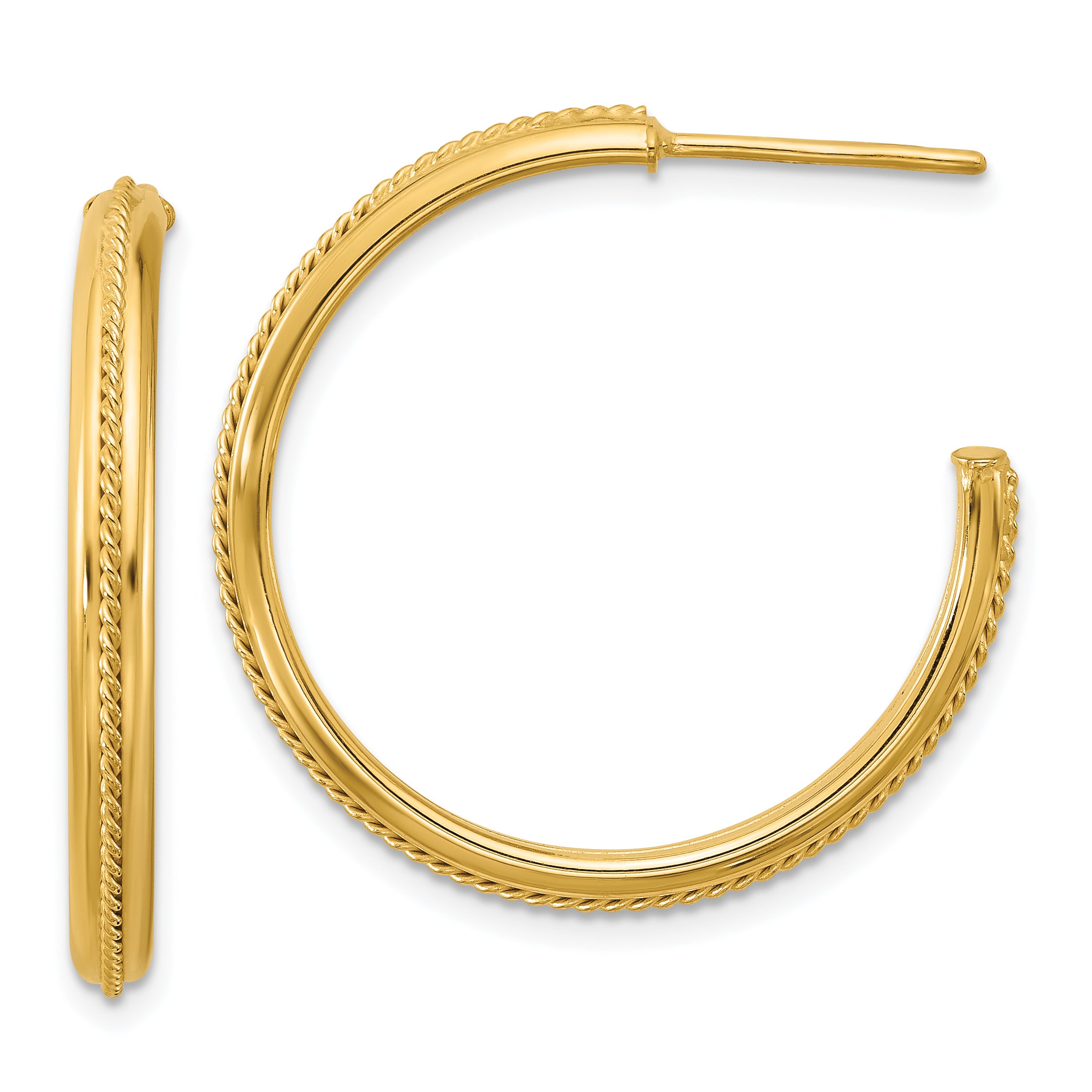 14K Polished and Textured Round J-Hoop Earrings Main image