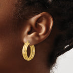 14K Polished and Textured Round Hoop Earrings