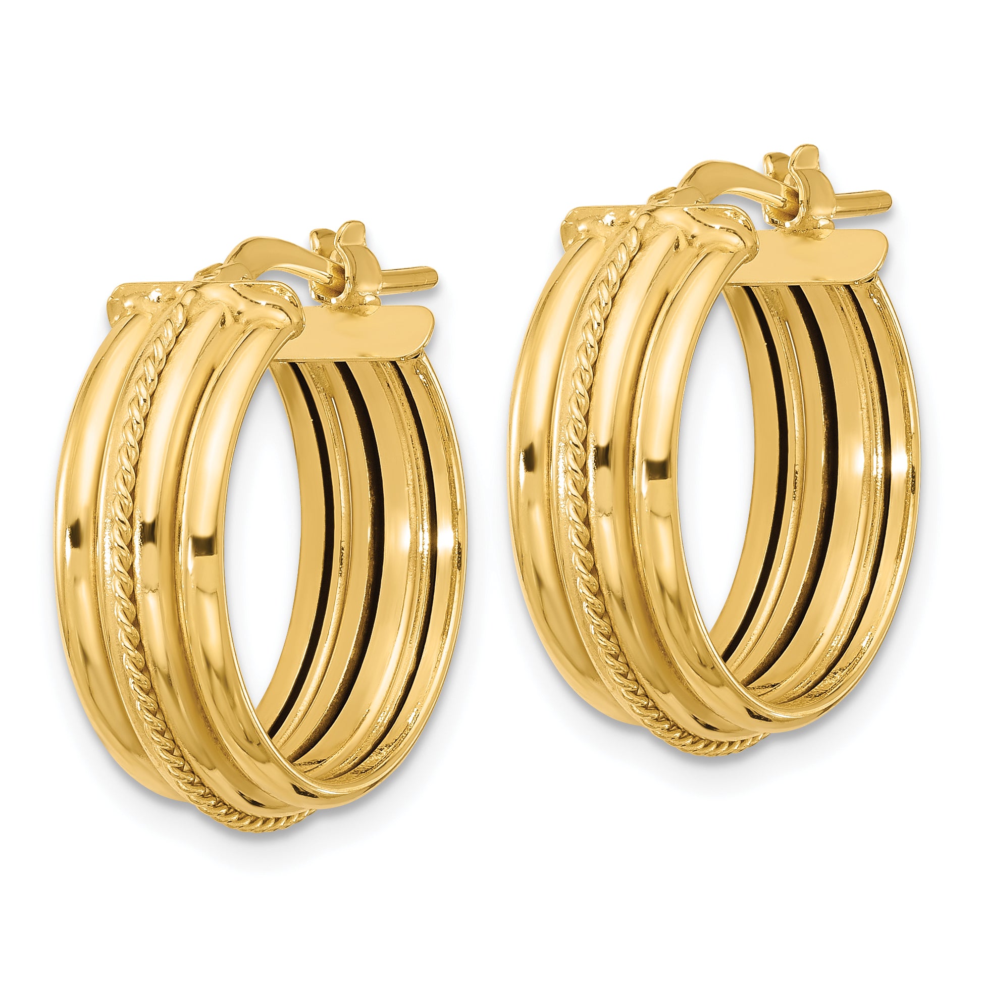 14K Polished and Textured Round Hoop Earrings Secondary image