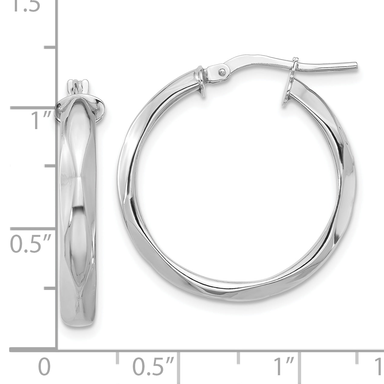 14K White Gold Polished Round Hoop Earrings