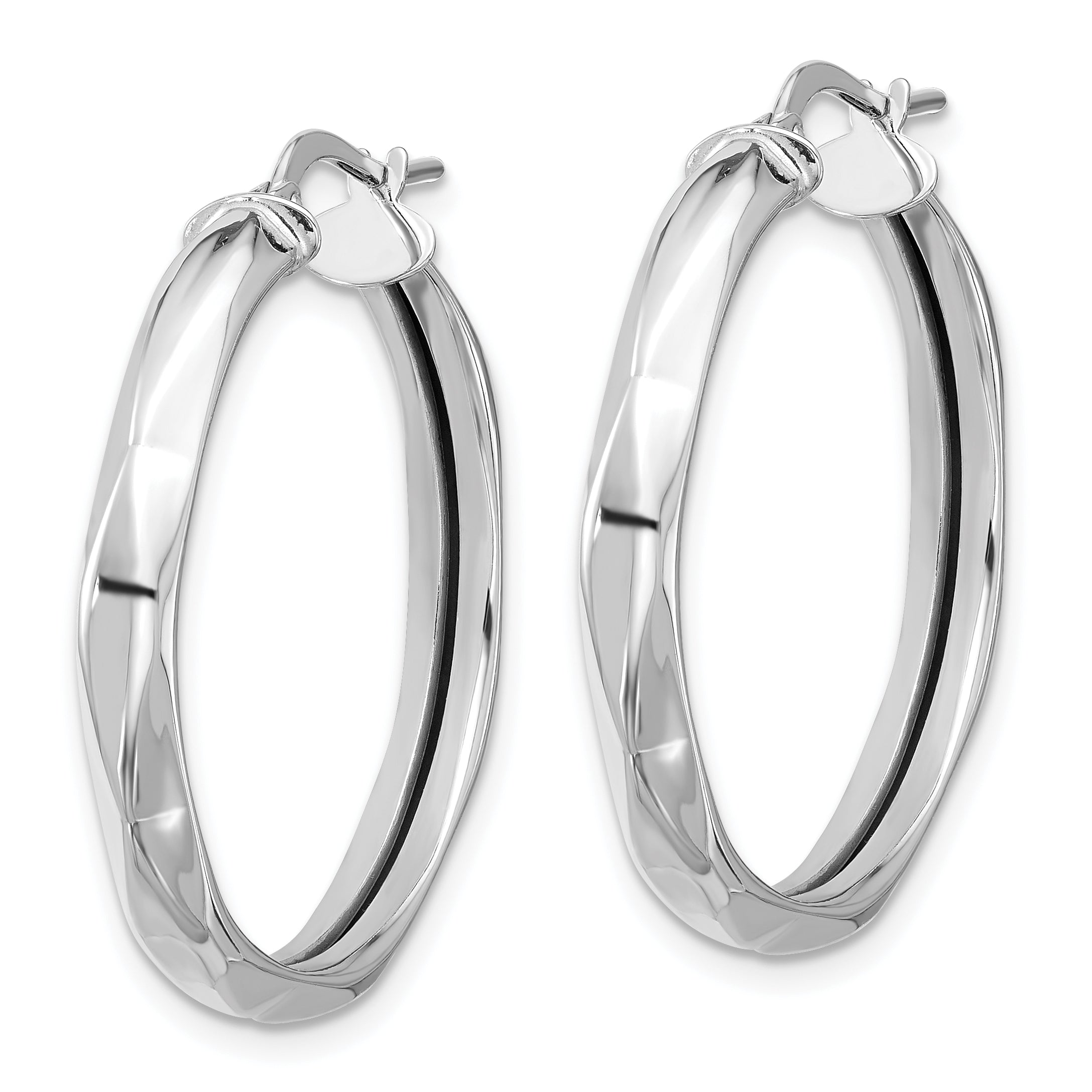 14K White Gold Polished Round Hoop Earrings Secondary image