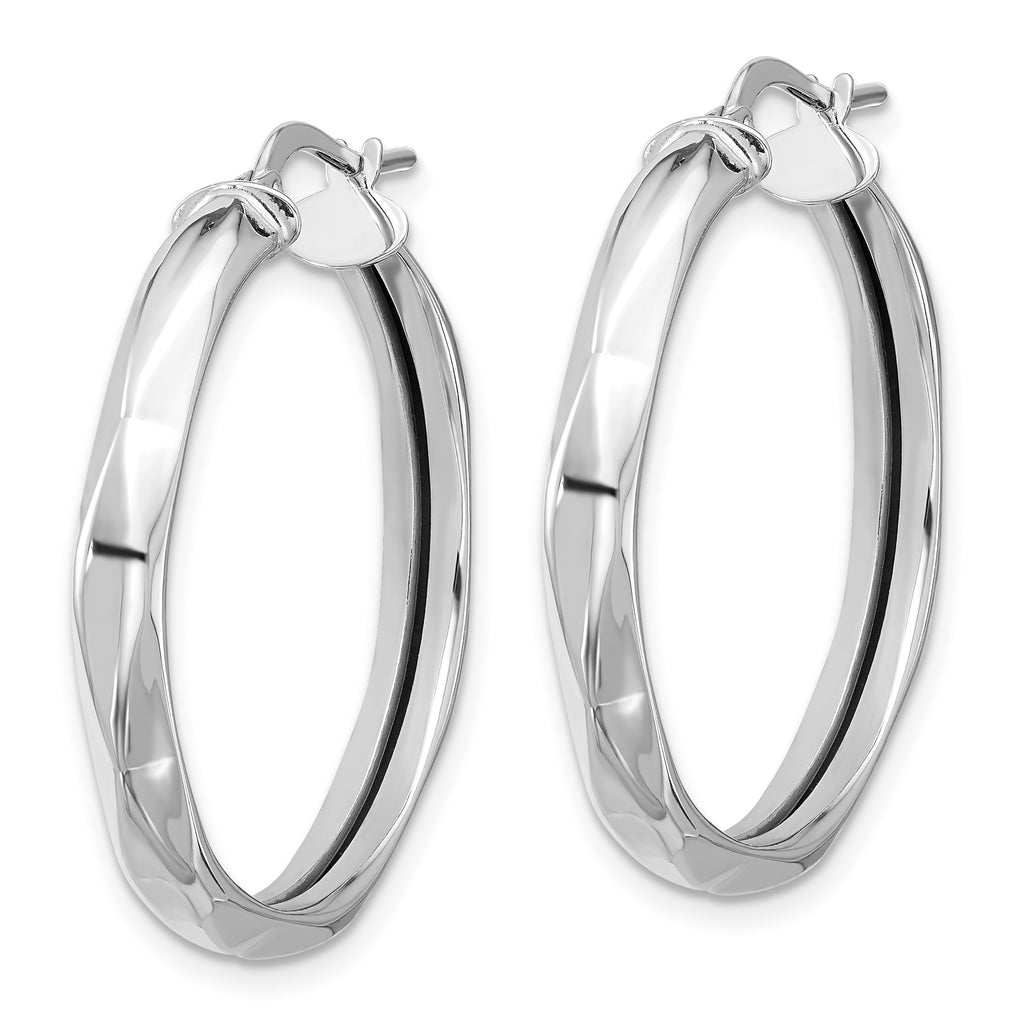 14K White Gold Polished Round Hoop Earrings