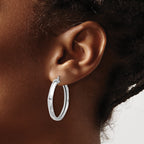 14K White Gold Polished Round Hoop Earrings