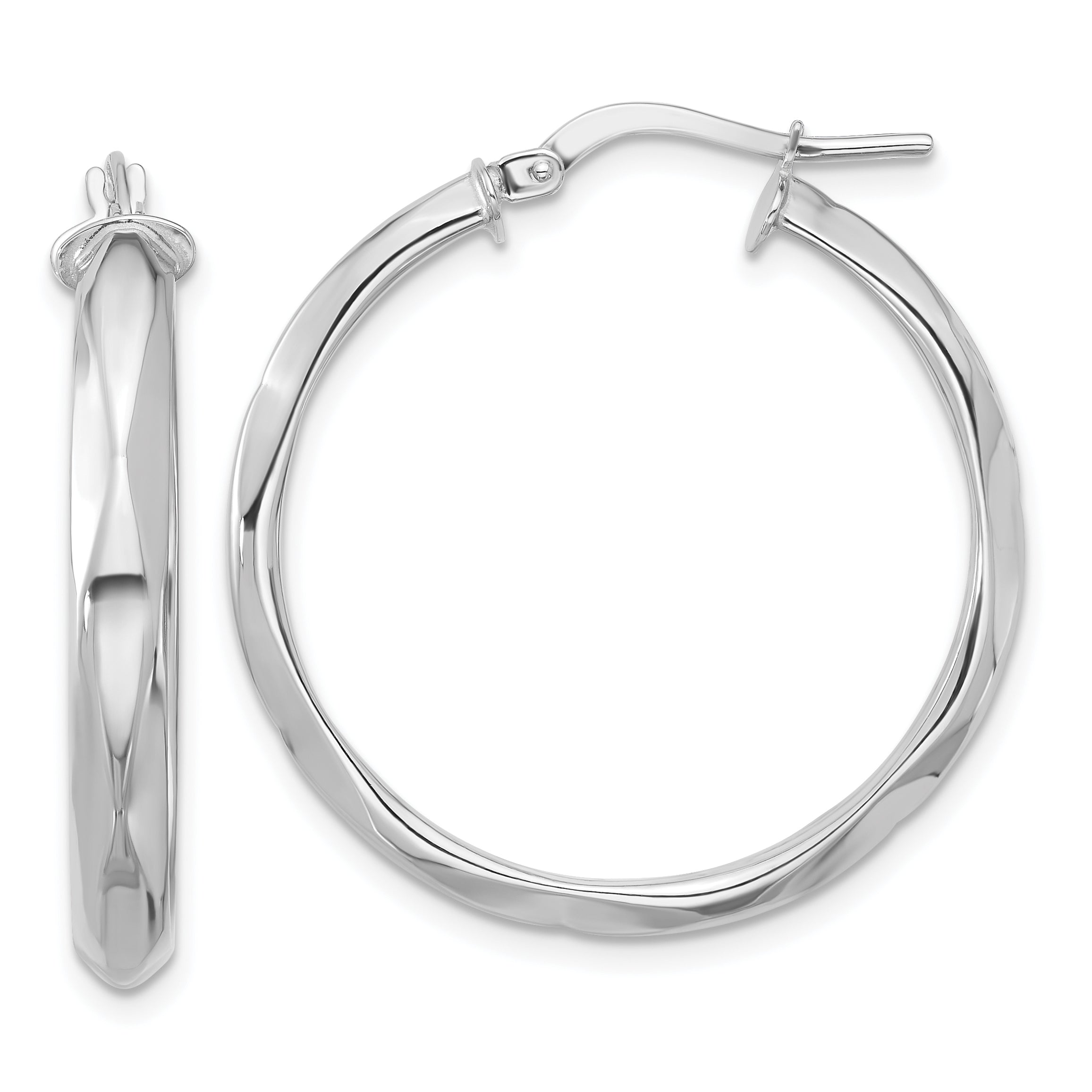 14K White Gold Polished Round Hoop Earrings Main image