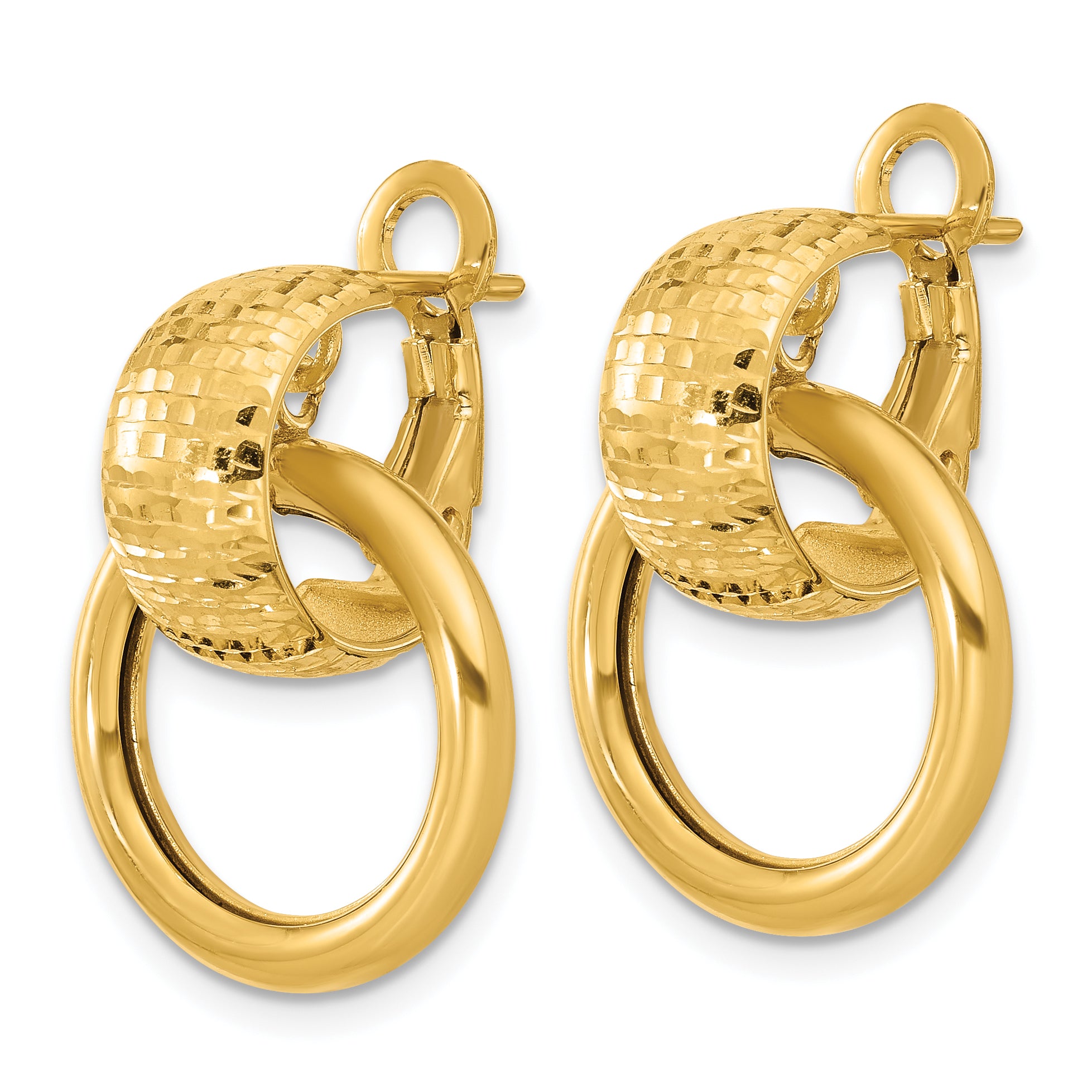 14K Polished and D/C Circle Dangle Omega Back Earrings Secondary image