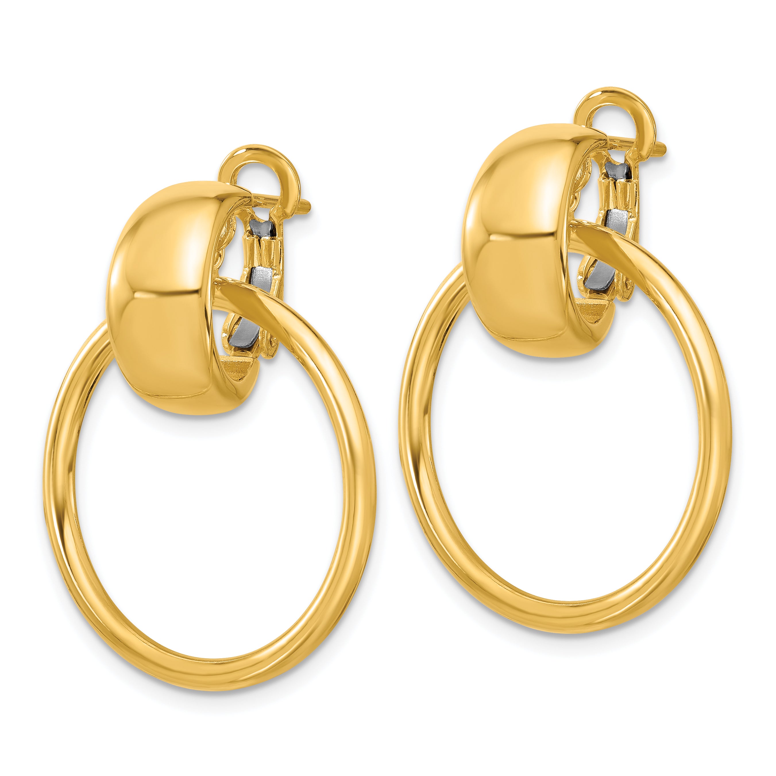 14K Polished Circle Dangle Omega Back Earrings Secondary image
