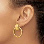 14K Polished Circle Dangle Omega Back Earrings