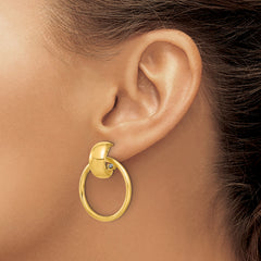 14K Polished Circle Dangle Omega Back Earrings