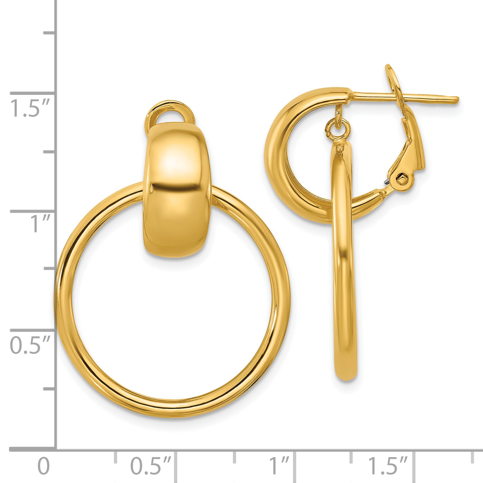 14K Polished Circle Dangle Omega Back Earrings