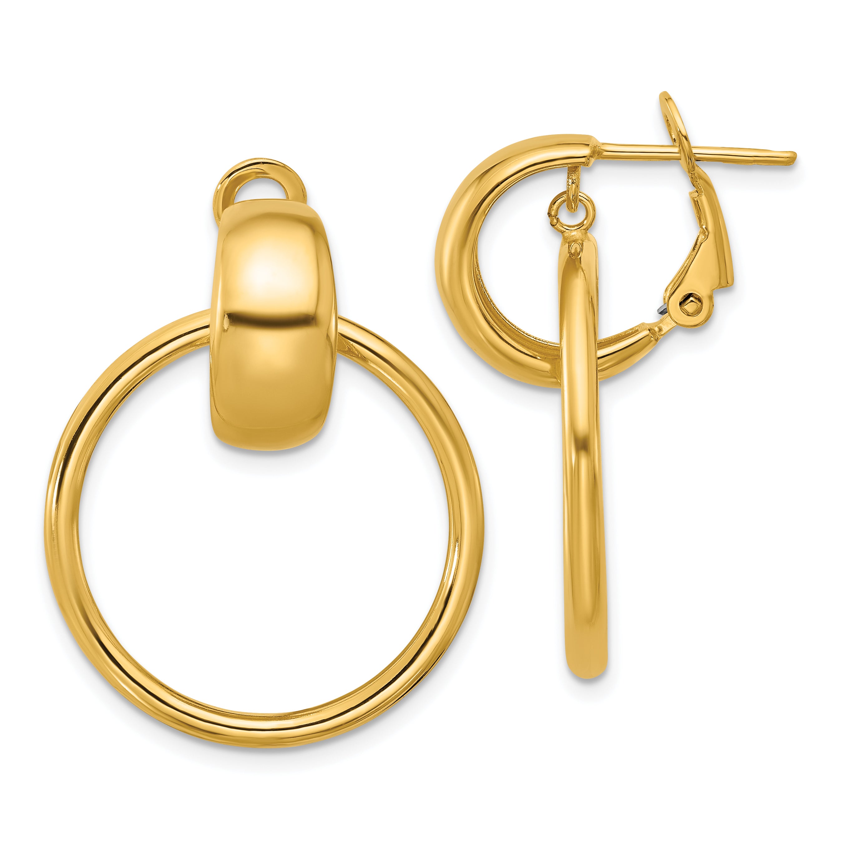 14K Polished Circle Dangle Omega Back Earrings Main image