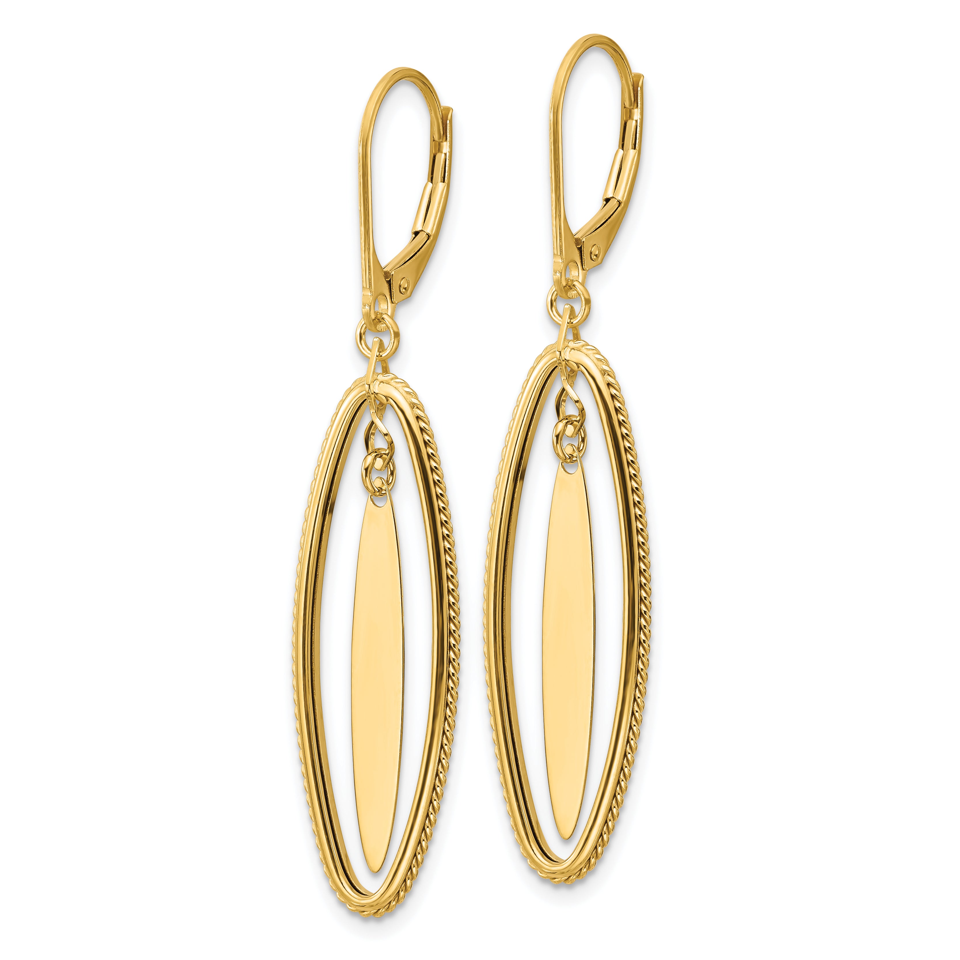 14K Polished and Textured Dangle Leverback Earrings