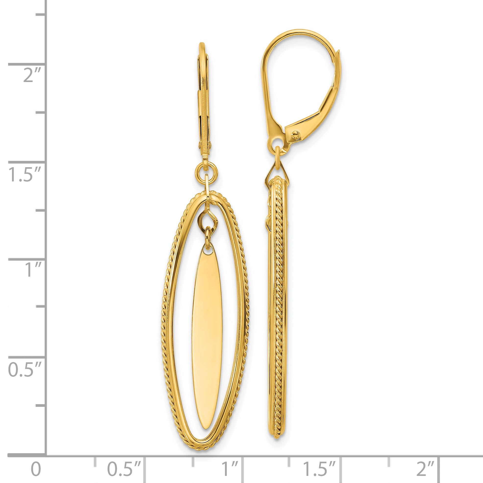14K Polished and Textured Dangle Leverback Earrings