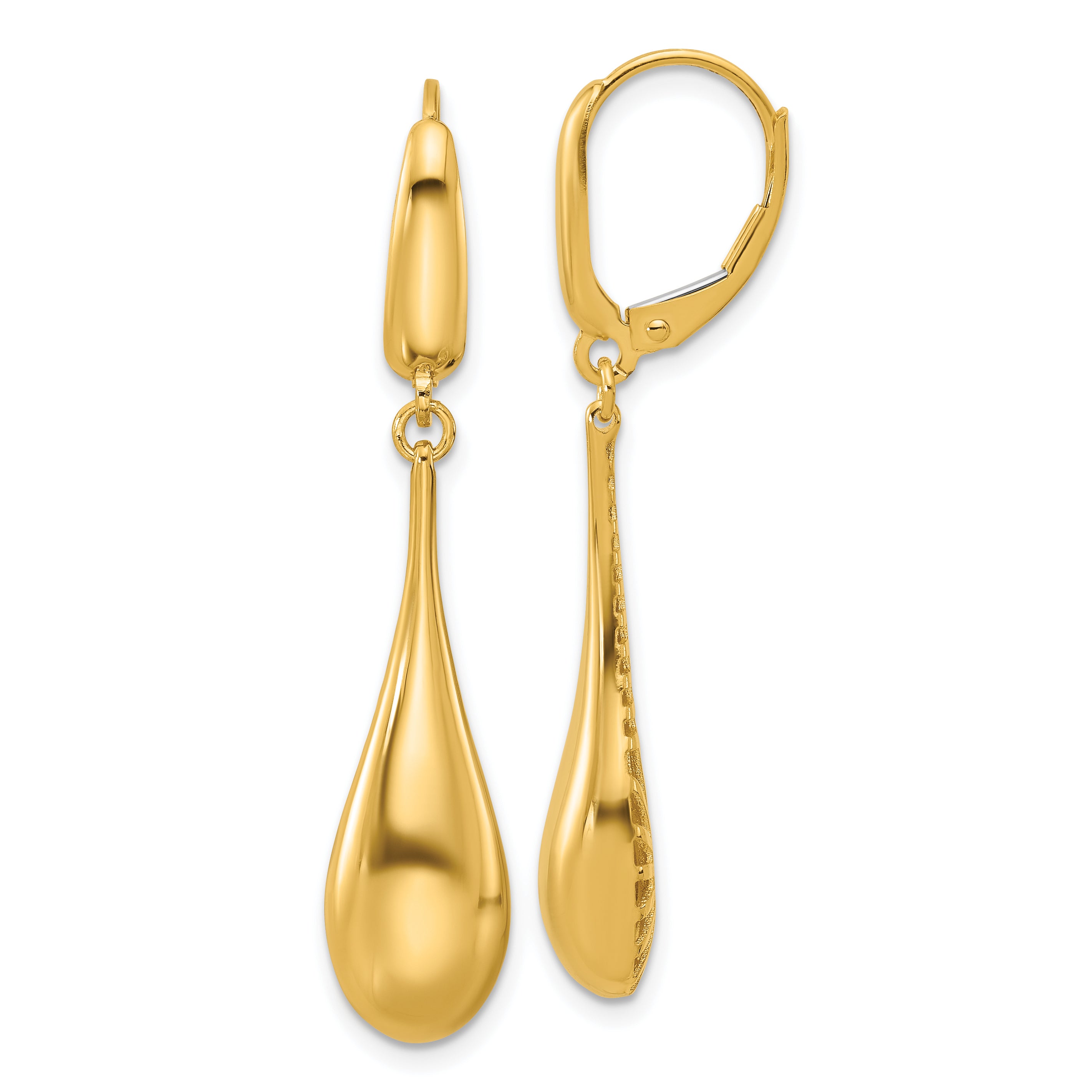 14K Polished Teardrop Dangle Leverback Earrings Main image