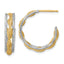 14K w/Rhodium Polished/Textured/Dia-cut Twist J-Hoop Earrings