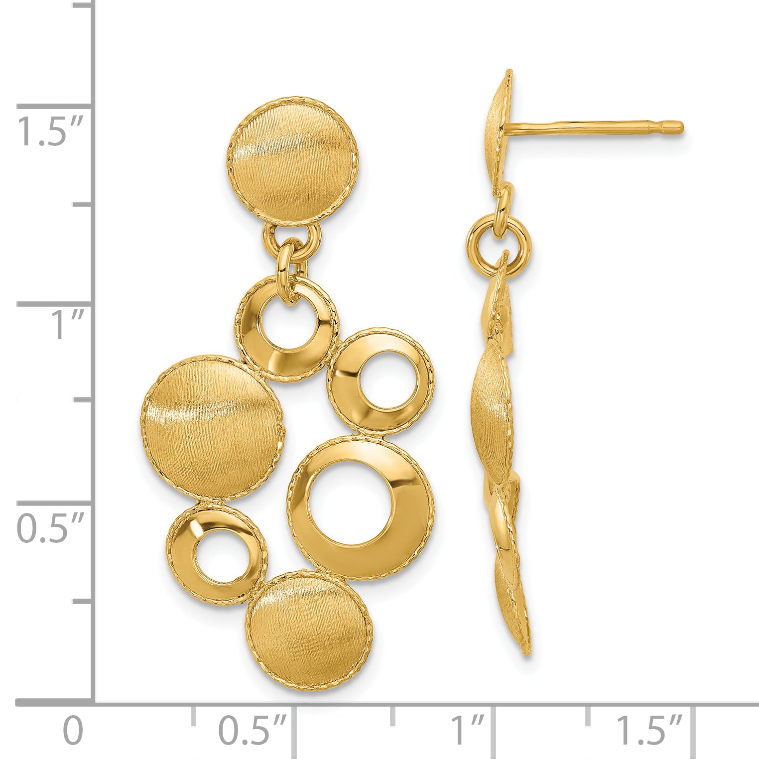 Leslie's' 14K Polished and Satin Circles Post Dangle Earrings