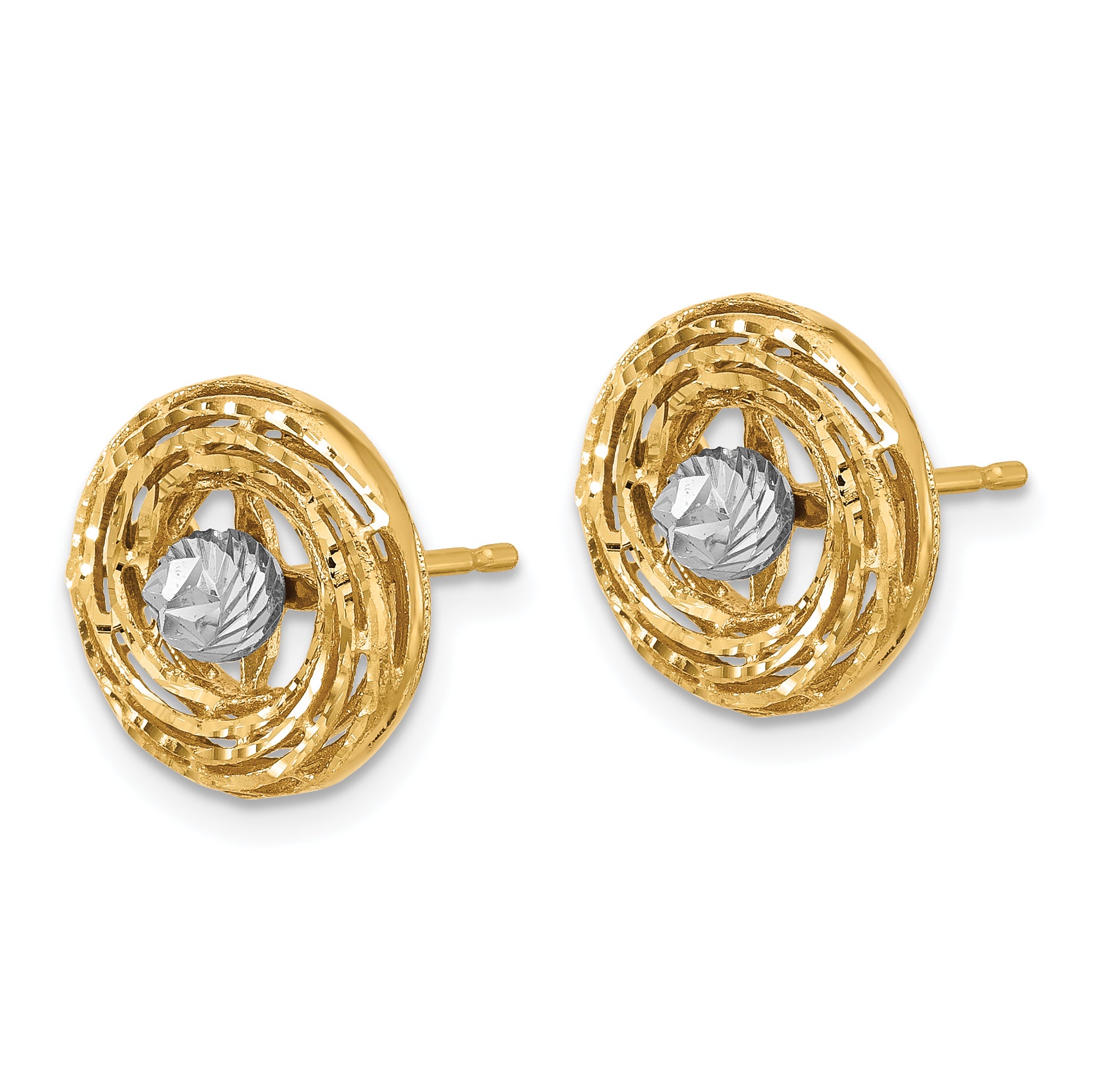 14K Two-tone Polished/Textured/Dia-cut Post Earrings Secondary image