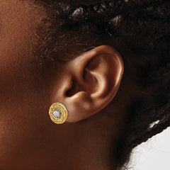 14K Two-tone Polished/Textured/Dia-cut Post Earrings