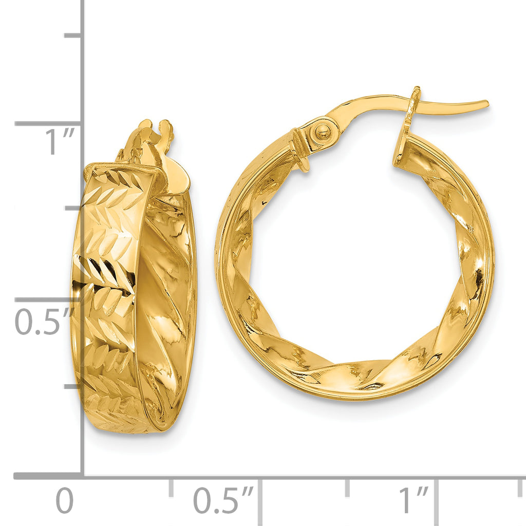 14k Polished and D/C Hoop Earrings