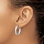 14k w/ White Rhodium Plating Polished and D/C Hoop Earrings