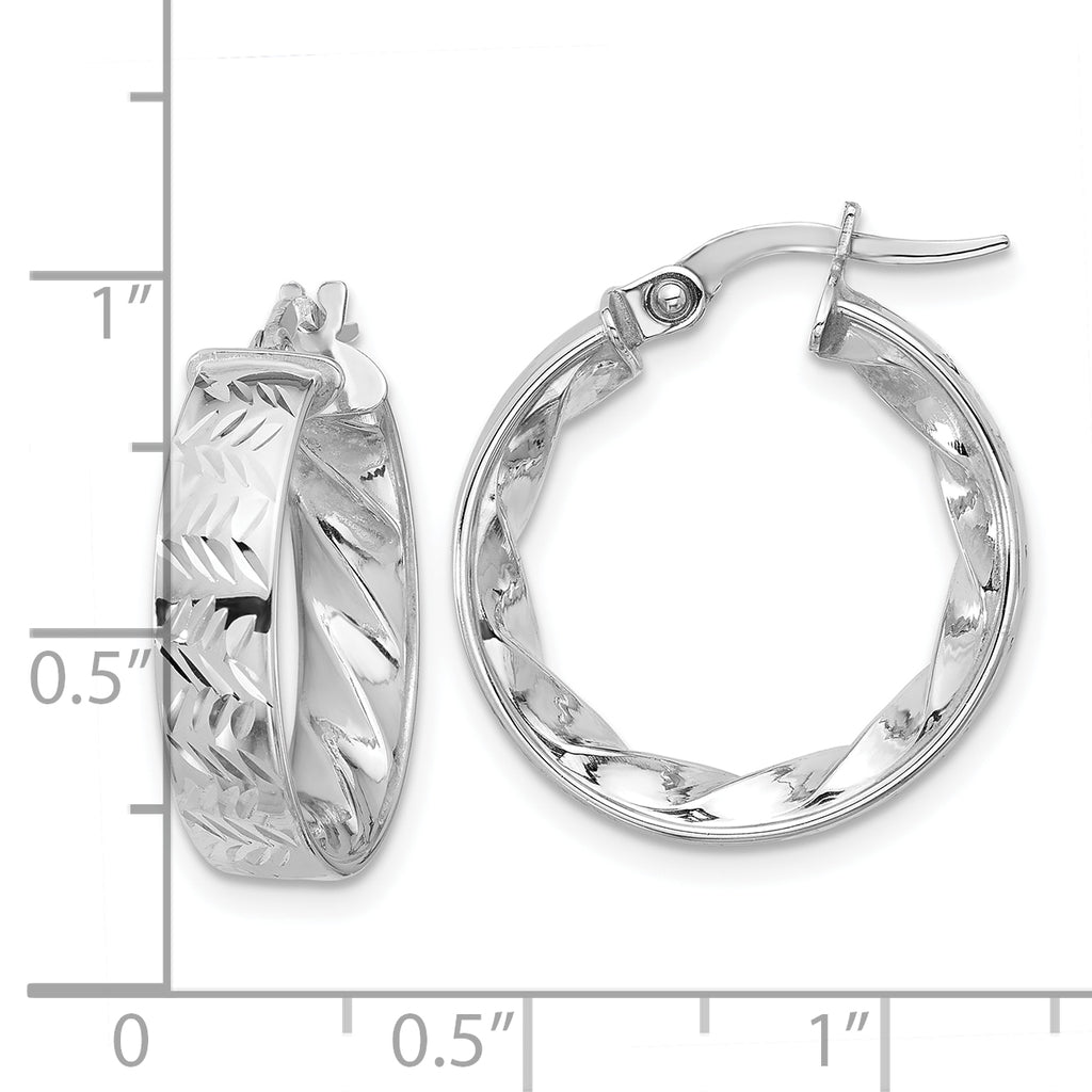 14k w/ White Rhodium Plating Polished and D/C Hoop Earrings