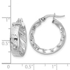 14k w/ White Rhodium Plating Polished and D/C Hoop Earrings