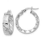 14k w/ White Rhodium Plating Polished and D/C Hoop Earrings