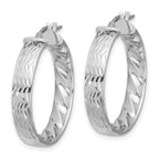 14k w/ White Rhodium Plating Polished and D/C Hoop Earrings