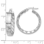 14k w/ White Rhodium Plating Polished and D/C Hoop Earrings