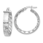 14k w/ White Rhodium Plating Polished and D/C Hoop Earrings