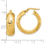 14k Polished and D/C Half Round Circle Hoop Earrings