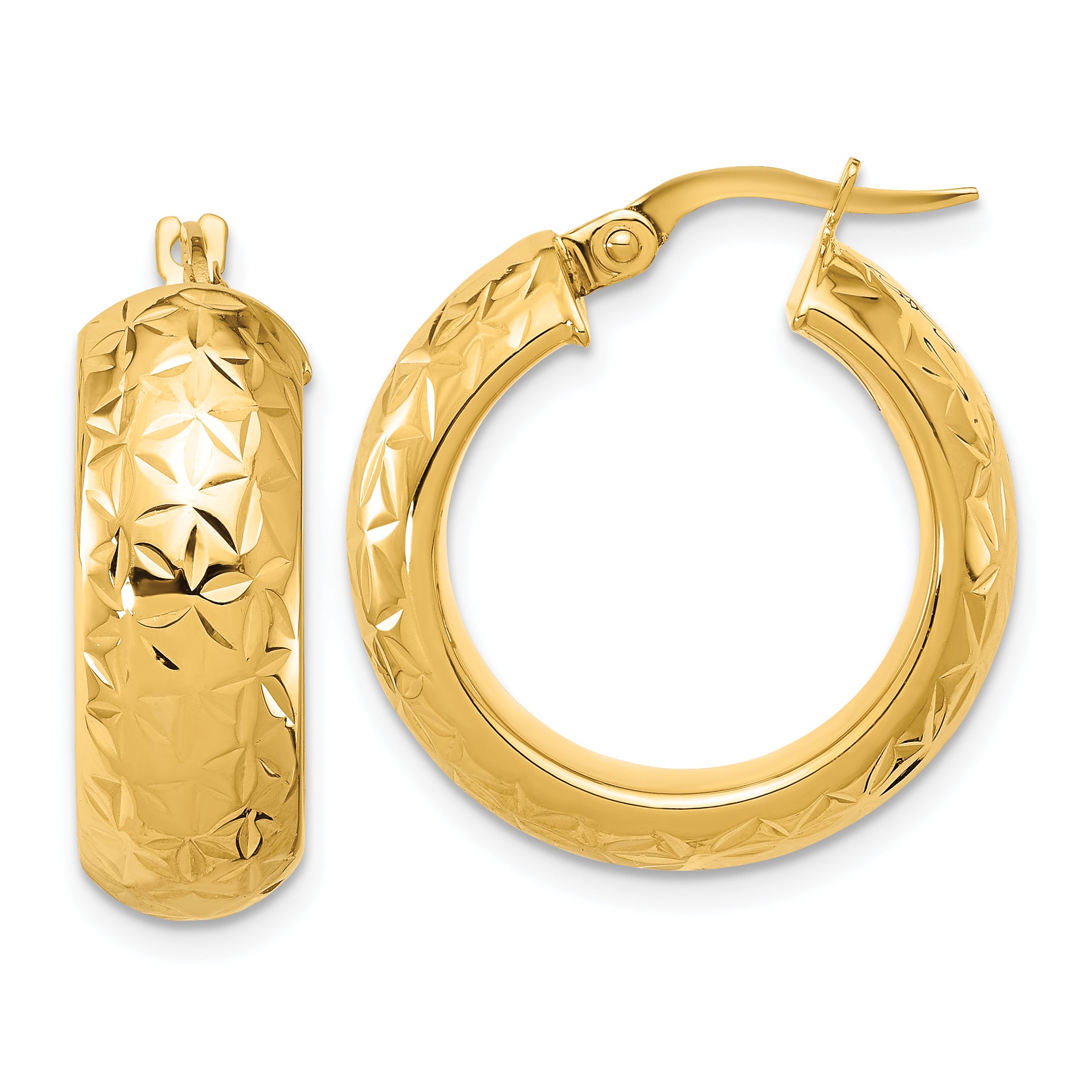 14k Polished and D/C Half Round Circle Hoop Earrings Main image