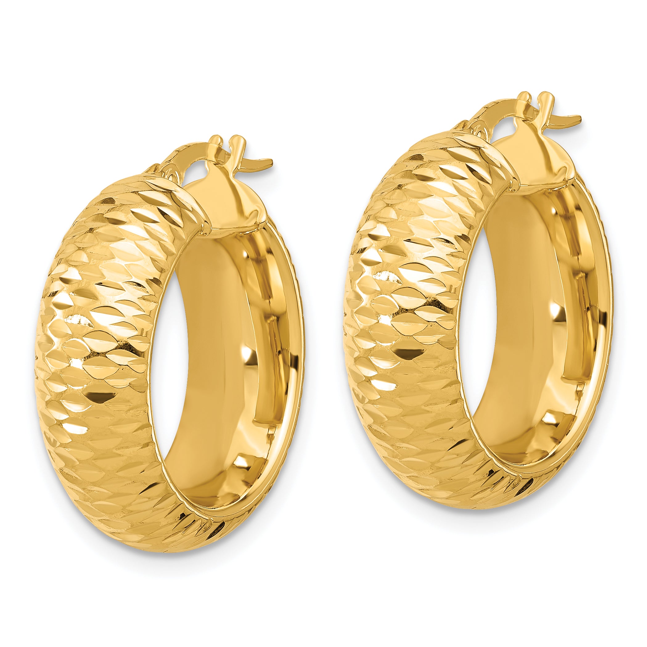 14k Polished and D/C Half Round Circle Hoop Earrings Secondary image