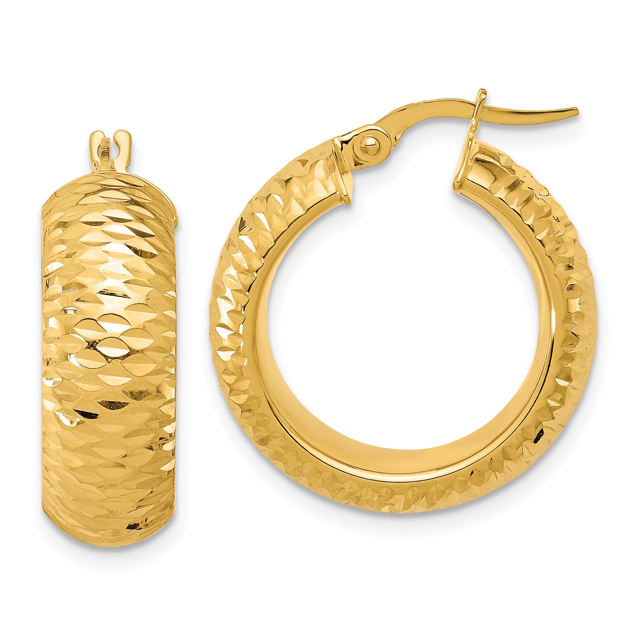 14k Polished and D/C Half Round Circle Hoop Earrings Main image