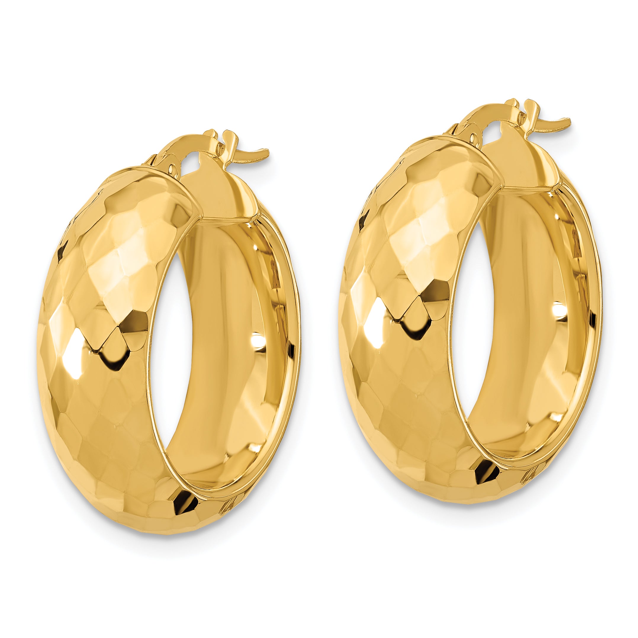 14k Polished and D/C Half Round Circle Hoop Earrings Secondary image