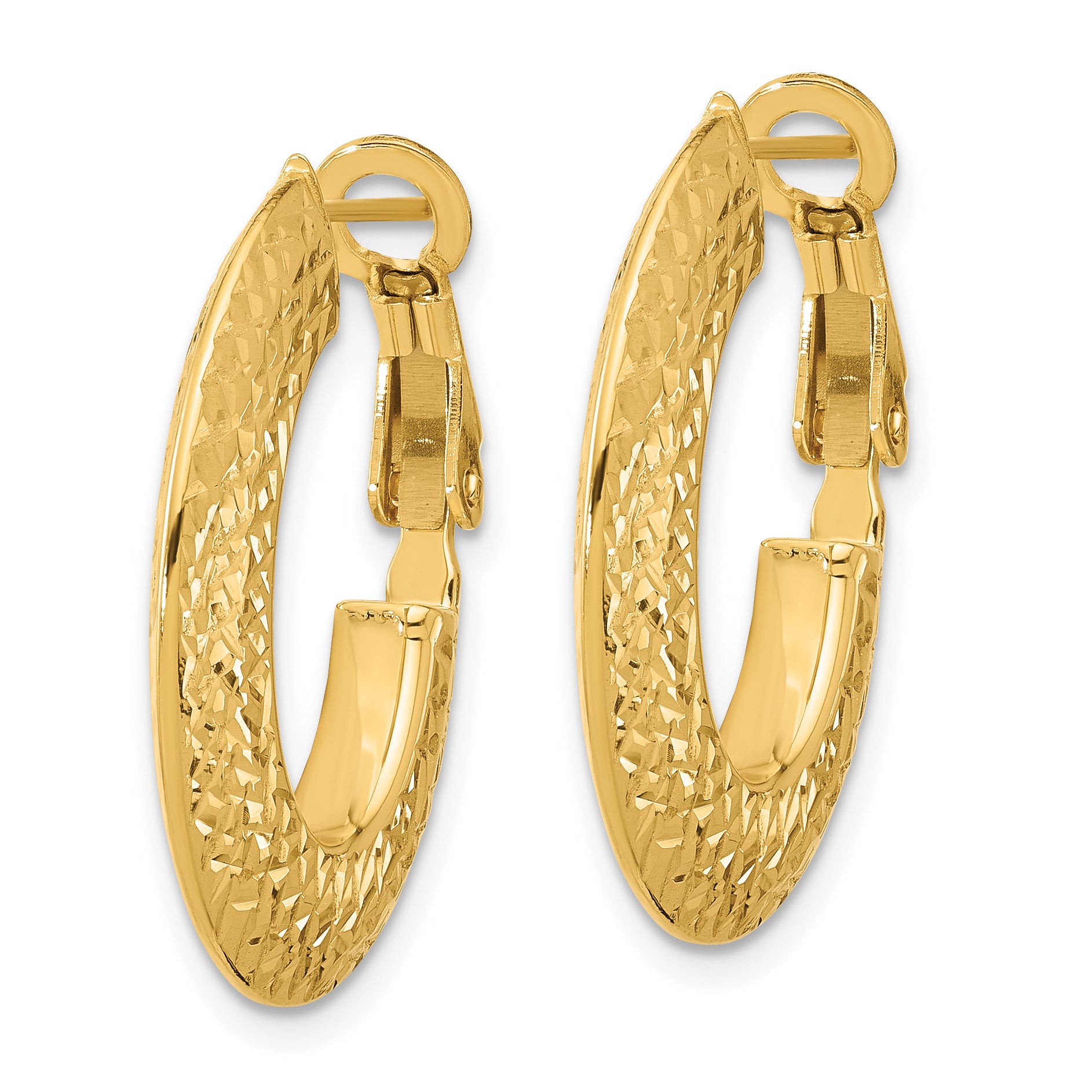 14k Polished and D/C Knife Edge Omega Back Hoop Earrings Secondary image