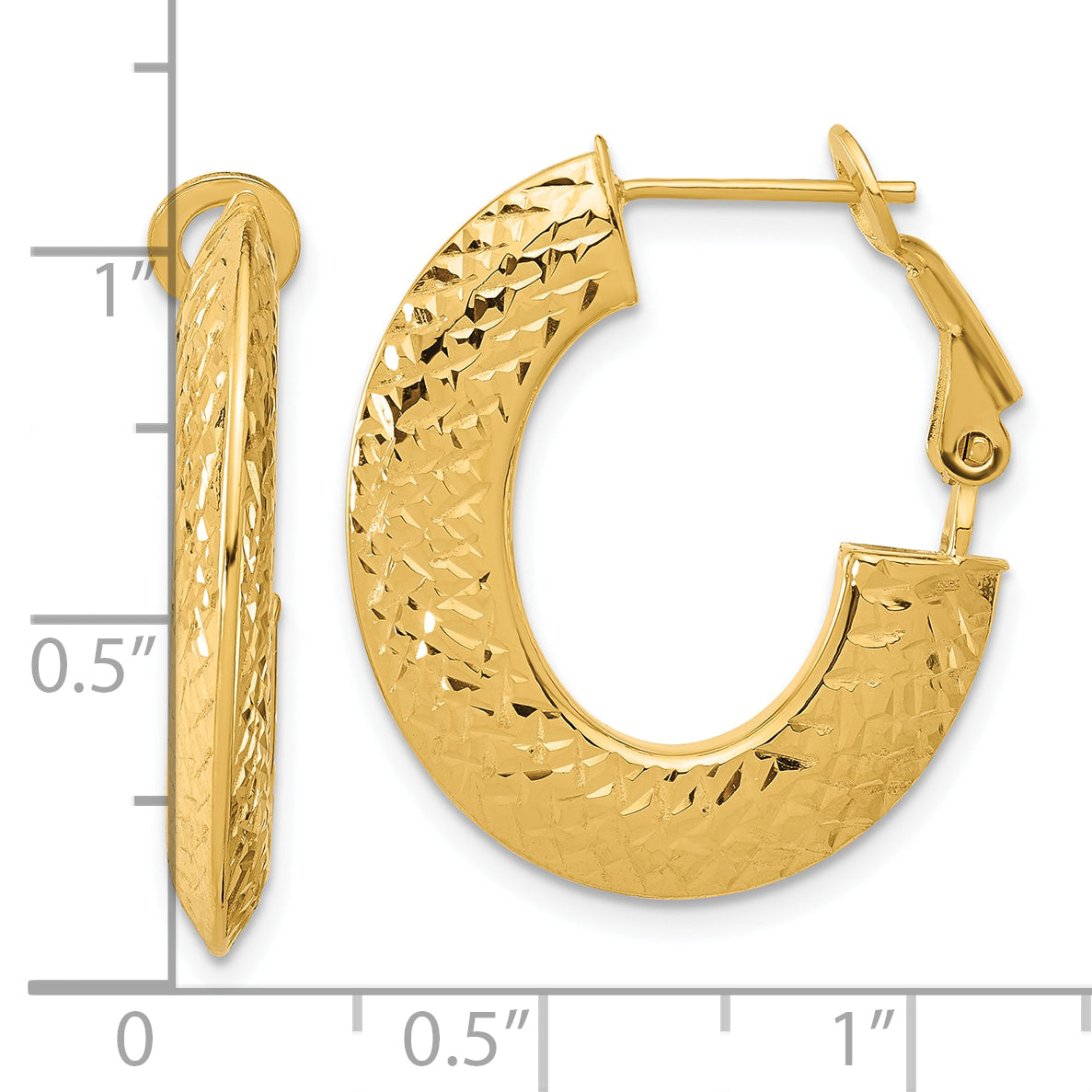 14k Polished and D/C Knife Edge Omega Back Hoop Earrings