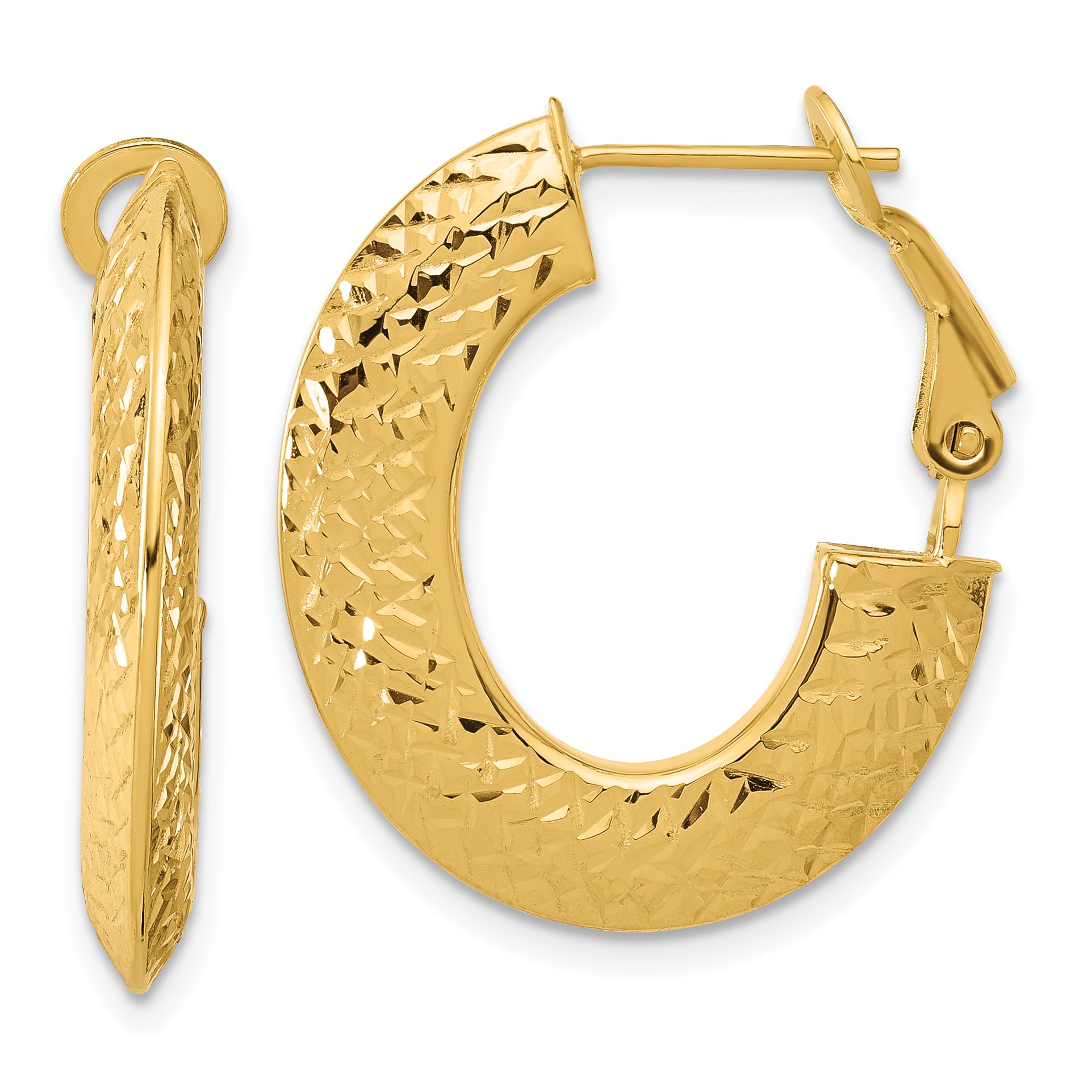 14k Polished and D/C Knife Edge Omega Back Hoop Earrings Main image