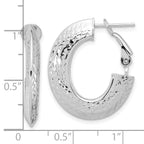 14k with White Rhodium Plating Polished and Diamond-cut Omega Back Hoop Earrings