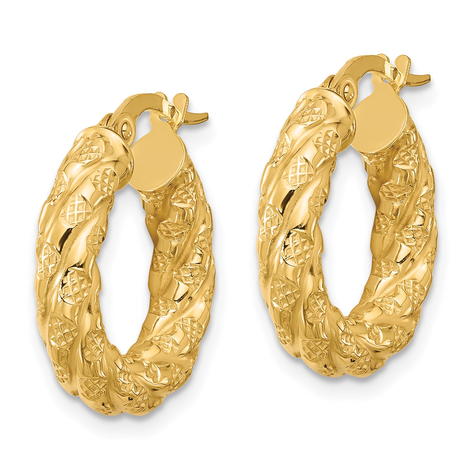 14k Polished and Textured Twisted Tube Hoop Earrings Secondary image