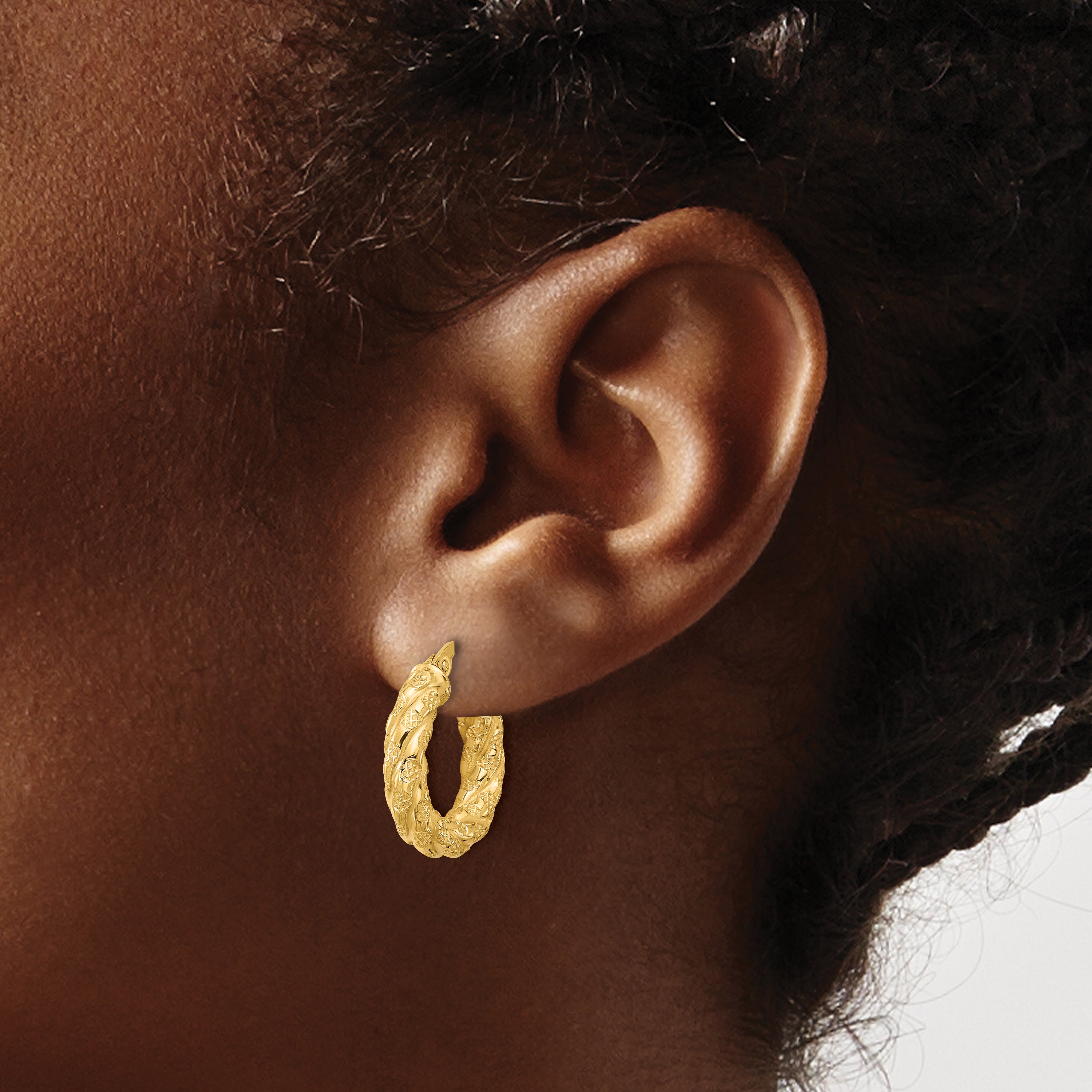 14k Polished and Textured Twisted Tube Hoop Earrings