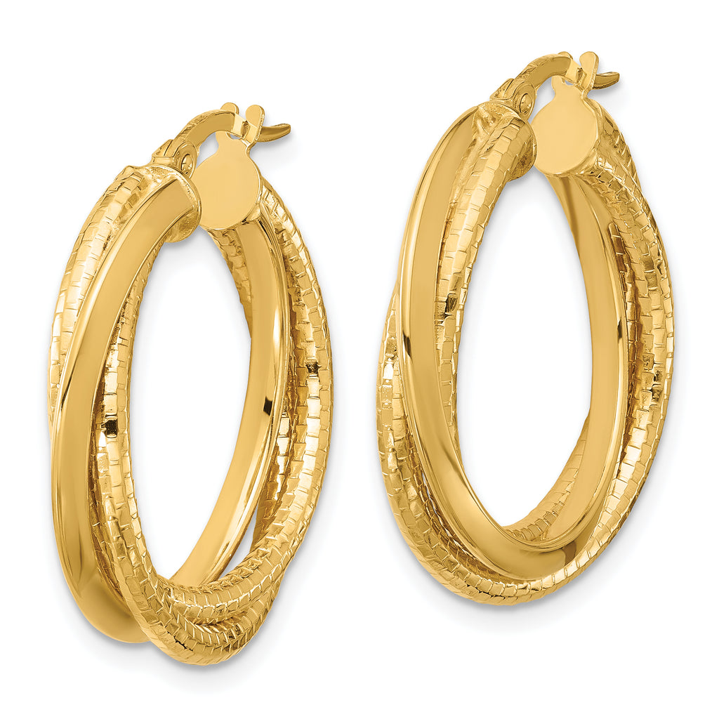 14k Polished and Textured Twisted Circle Hoop Earrings