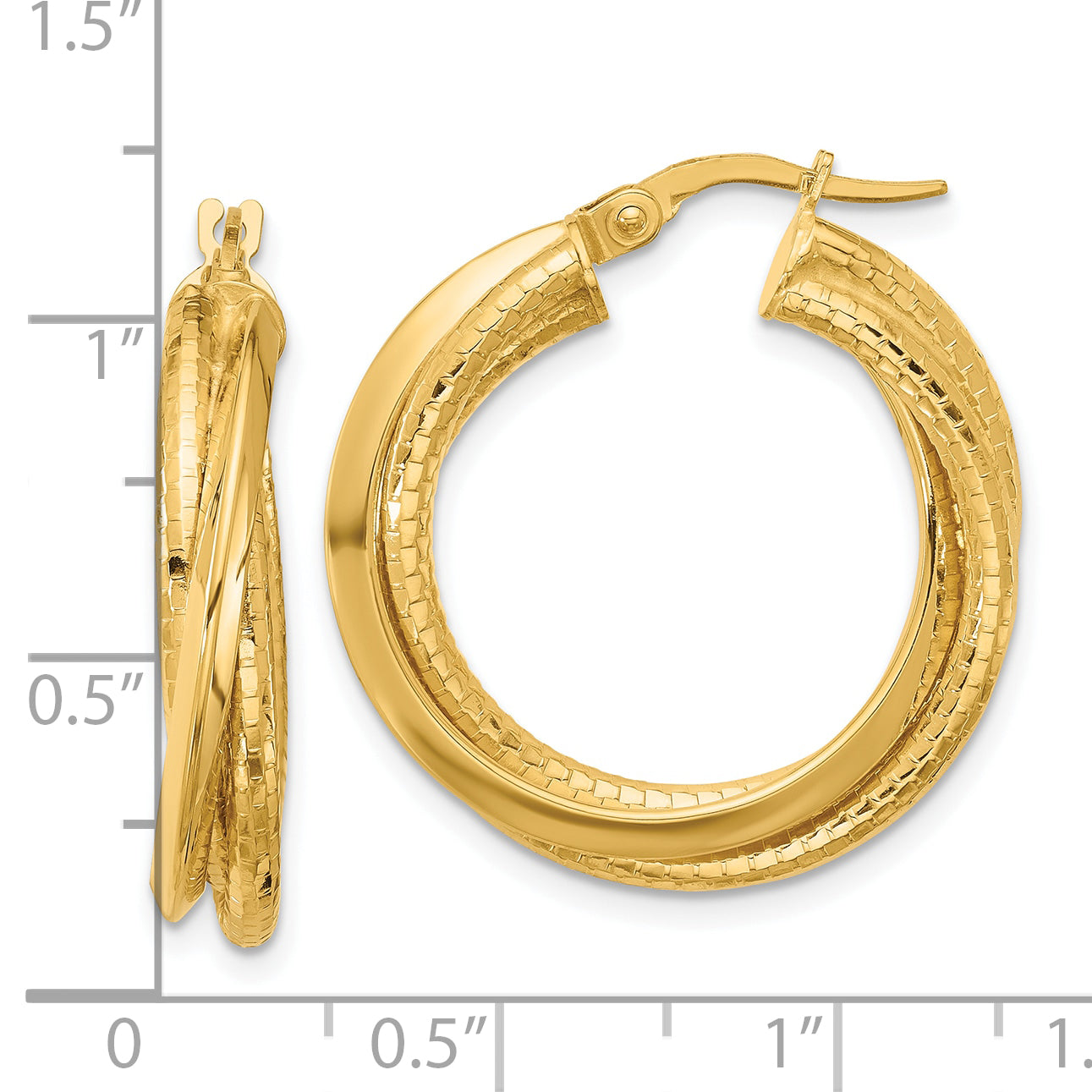 14k Polished and Textured Twisted Circle Hoop Earrings